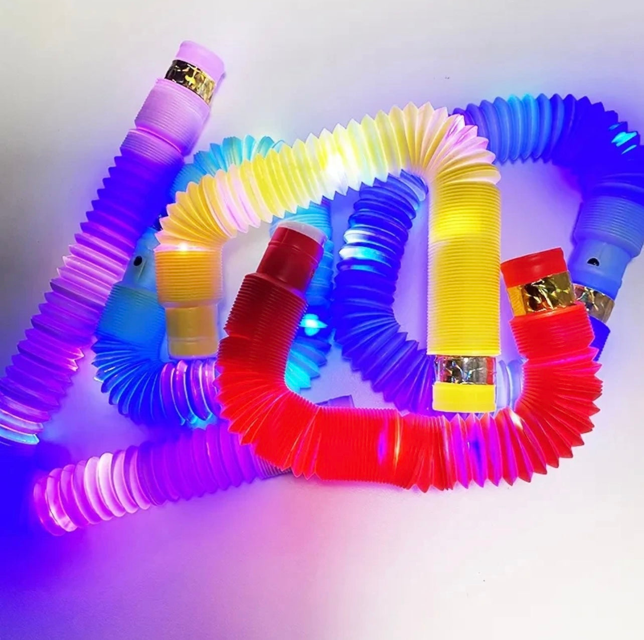 Light Up Pop Tubes Sensory Fidget LED Pop Tubes 12 Pack