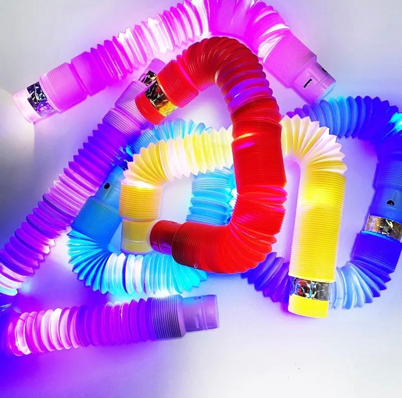 Light Up Pop Tubes Sensory Fidget LED Pop Tubes 12 Pack